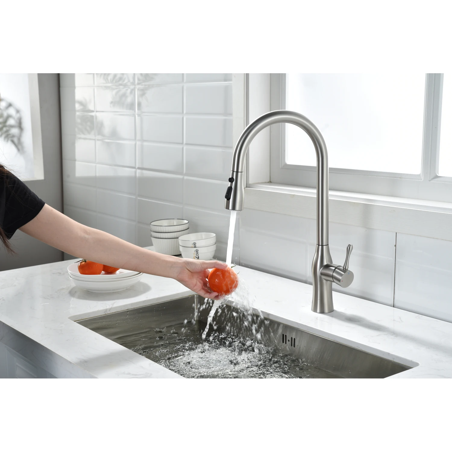 Pull-Down Single Handle Kitchen Faucet in Brushed Nickel