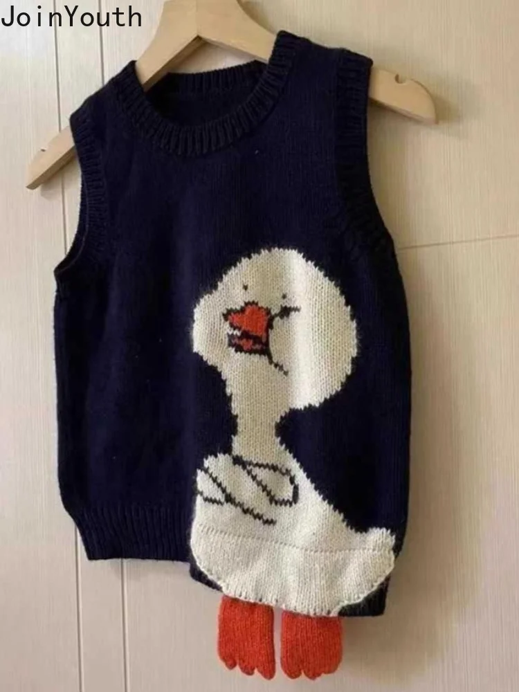 Korean Sweater Vest Cute Fashion Jumper for Women's Vintag O-neck Sleeve Pull Femme Fashion Knitting Pullovdrs 2026 Ropa Mujer