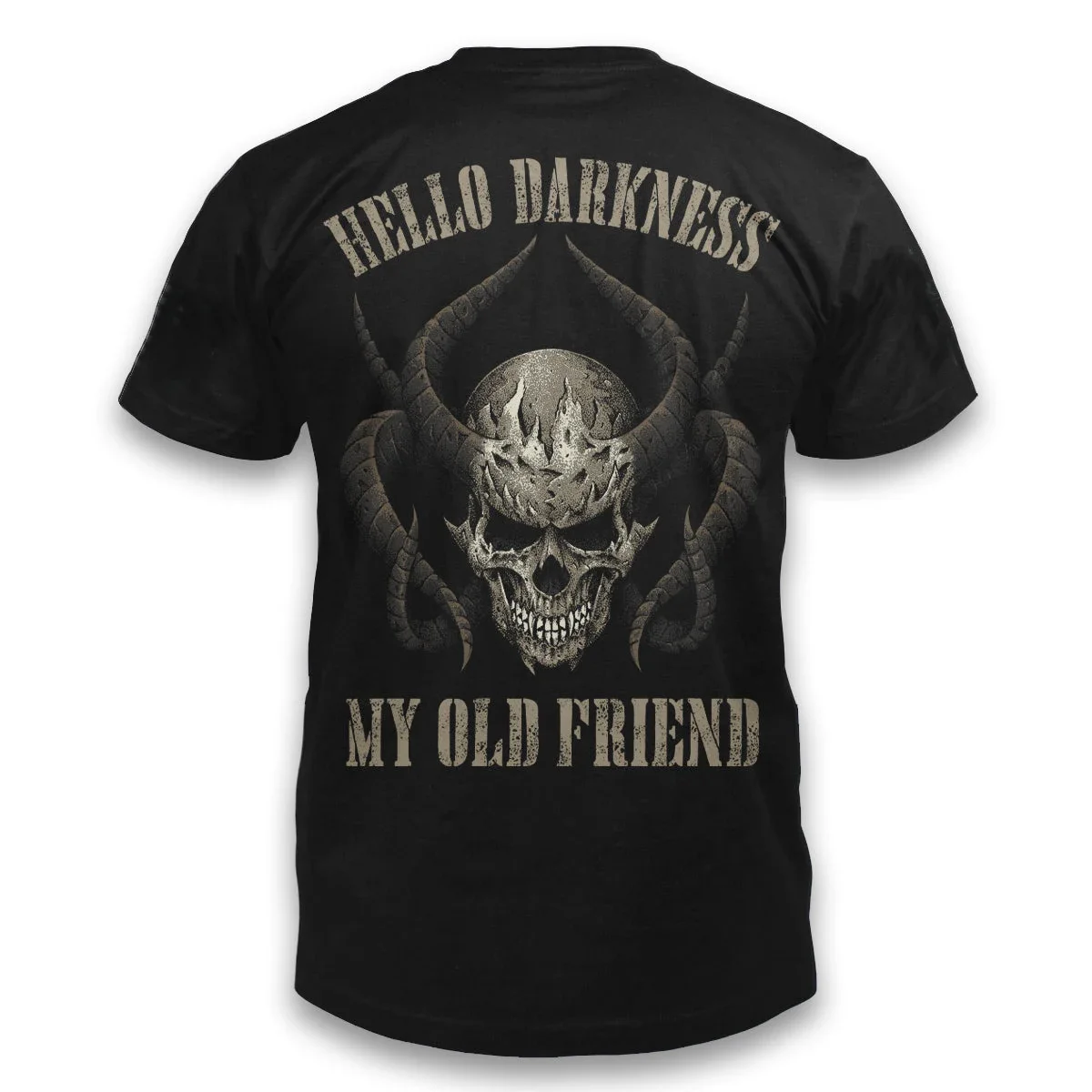 Hello Darkness My Old Friend. Gothic Evil Skull T-Shirt 100% Cotton Short Sleeve O-Neck Harajuku Casual Mens T-shirt Streetwear