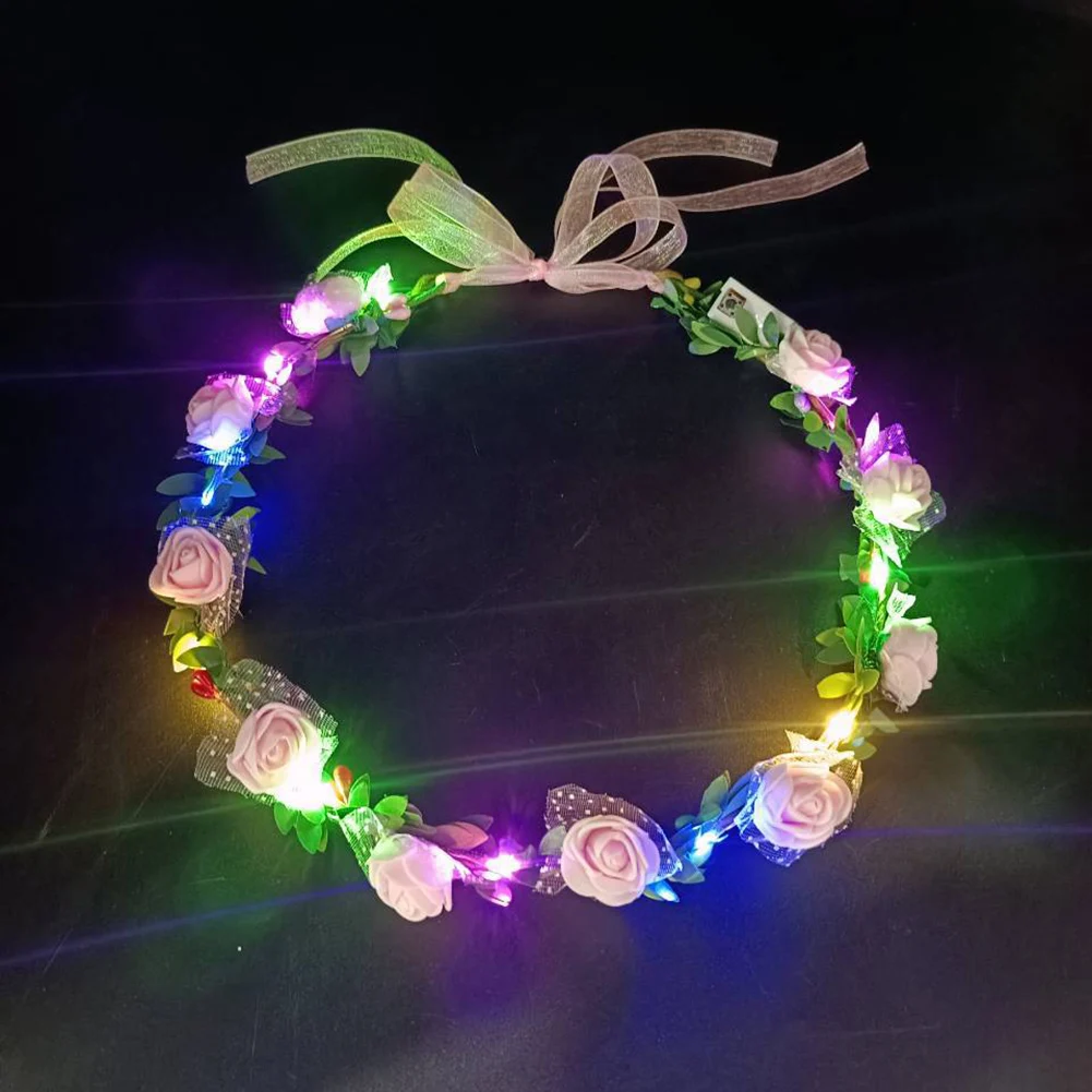 Wedding Party Crown Flower Headband LED Light Wreath Garland Decoration Women Girl Birthday Favor Luminous Hair Garland Hairband