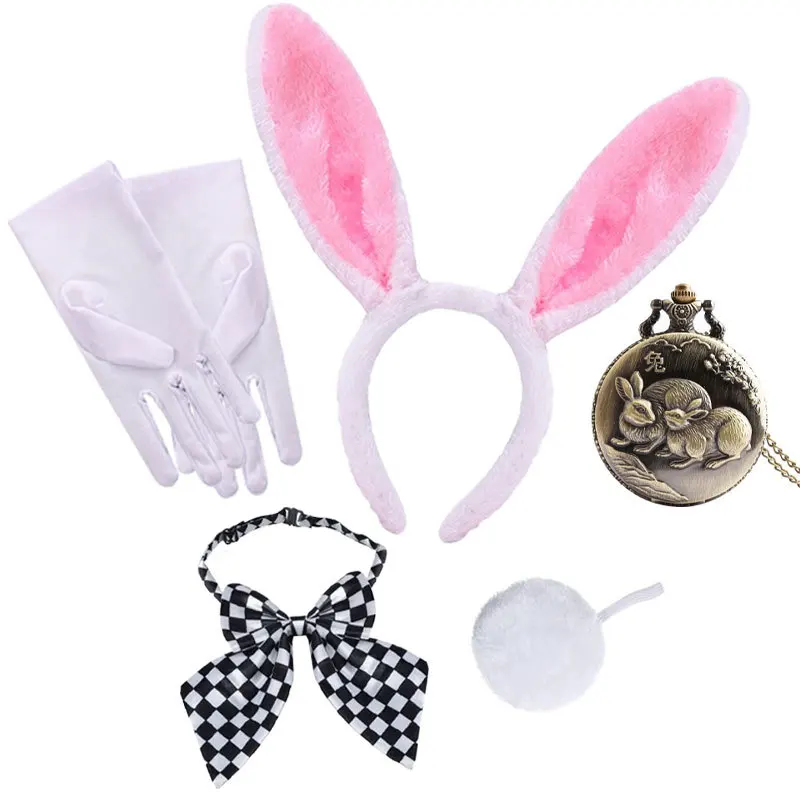 الأطفال الفتيات الأبيض أرنب زي الأرنب اللباس مجموعة الإكسسوارات آذان أرنب الشعر الأطواق عقال ربطة القفازات توتو تنورة