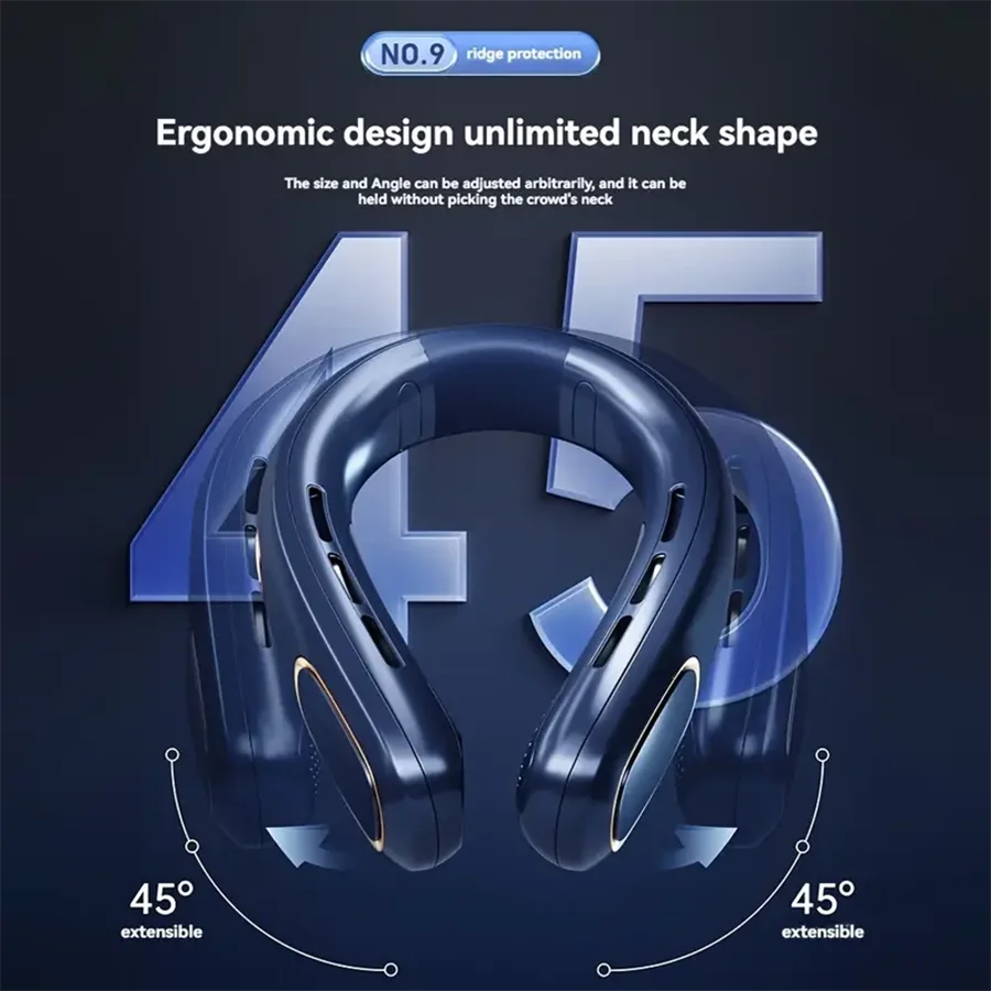 2024 New 5 Gears Neck Fan Mini Air Conditioner Bladeless Neck Fan Rechargeable with LED Display Screen Large Capacity Battery