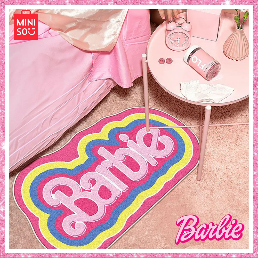 2024 New Barbie Kawaii Dopamine Rainbow Carpet Cloakroom Bedroom Gate Decorated Colorful Fluffy Bedside Mats Girl Birthday Gift