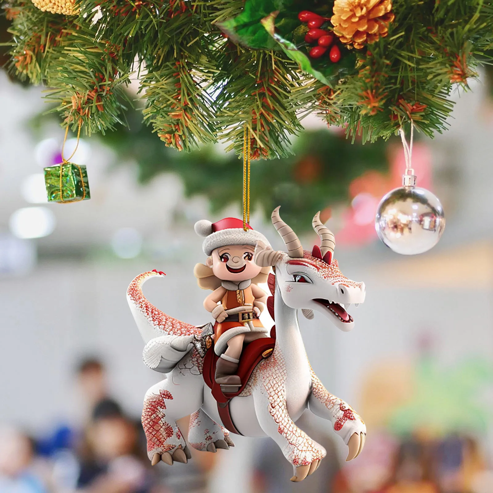 1Pcs 2D Cartoon Mini Santa Claus Christmas Tree Decoration Hanging Pendant Holiday Santa Claus Ride Xmas Hanging Accessories