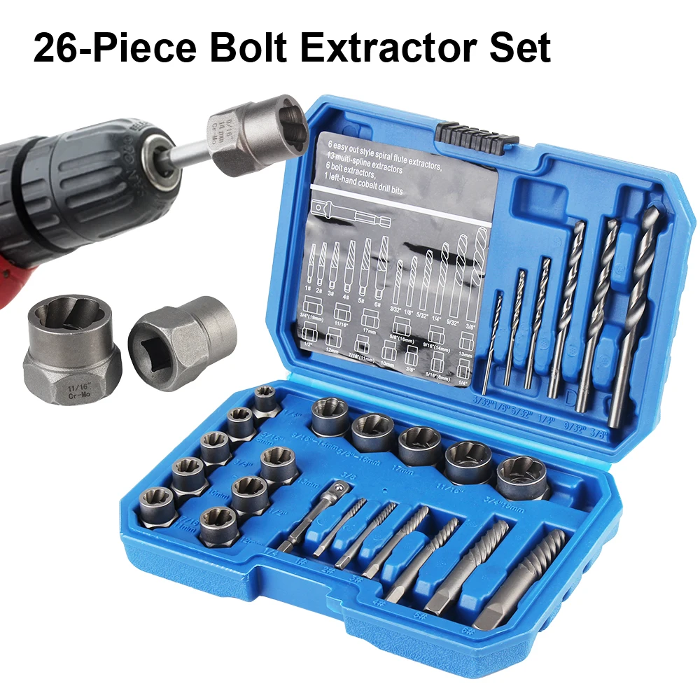

26Pcs/Set Motorcycle Socket Wrench Bolt Nut Removal Tools Car Screw Extractor Electric Drill Bits Torque Ratchet Wrench Socket