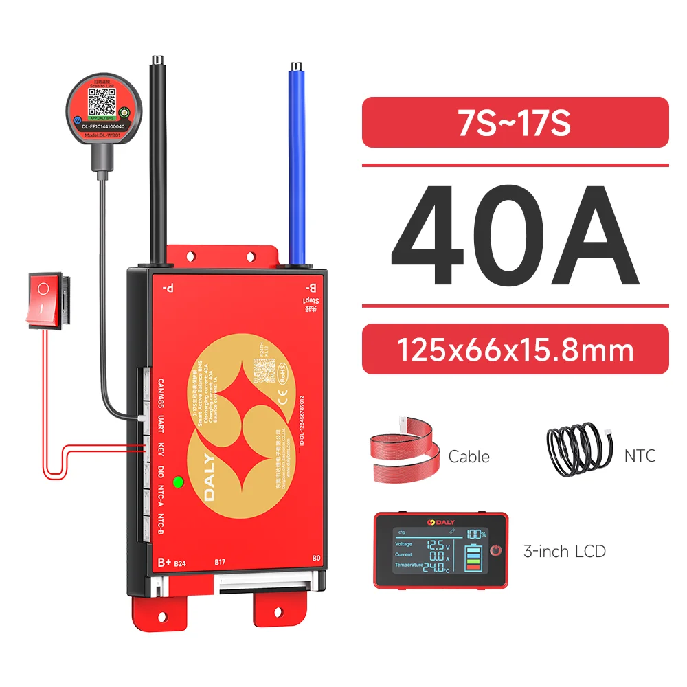 DALY Smart BMS 4S 8S 16S 40A 60A 100A 150A 200A 12V 24V 48V LiFePo4 1A Actieve Balancer BMS met LCD RS485 UART WIFI KEY