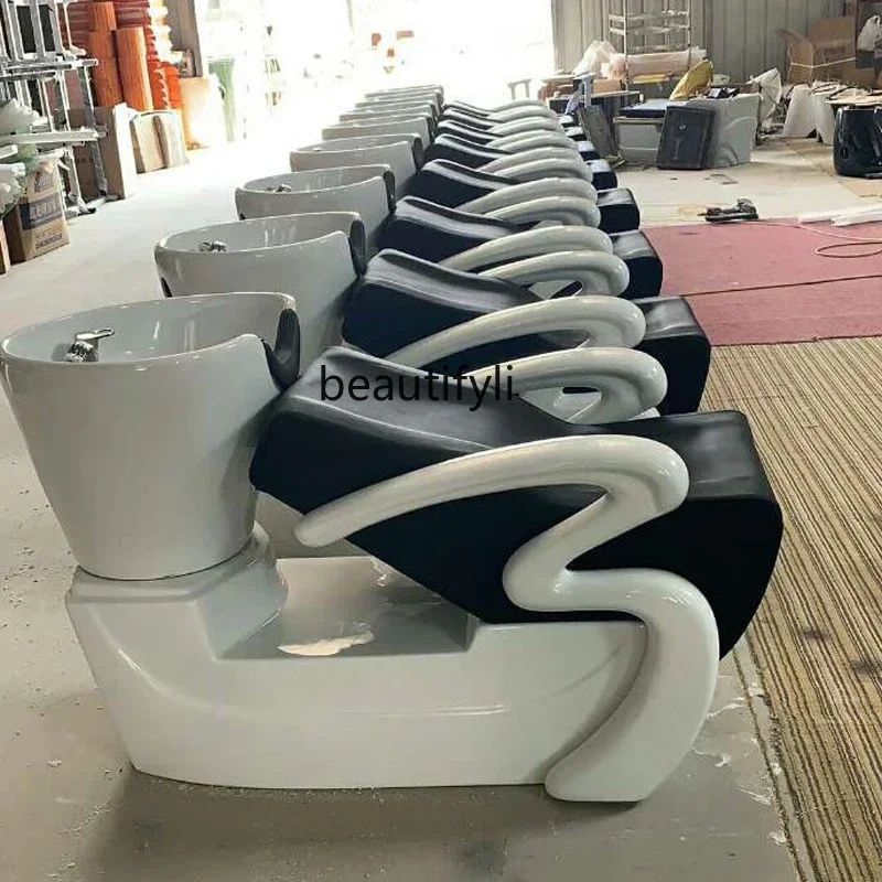 Shampoo Chair European Style Flushing Barber Shop Shampoo Massage Salon Half Lying Shampoo Chair