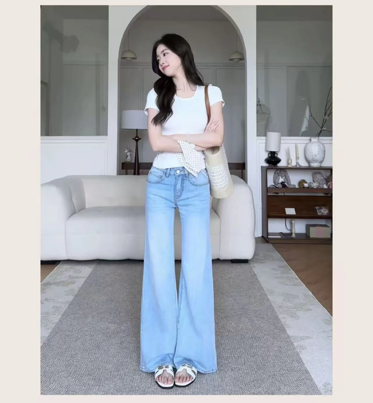 Loose Leisure Womens Highwaisted Jeans Straight Tube Blue Denim Pants Low Waist Streetwear Y2K Bootcut Wide Leg Pocket Design