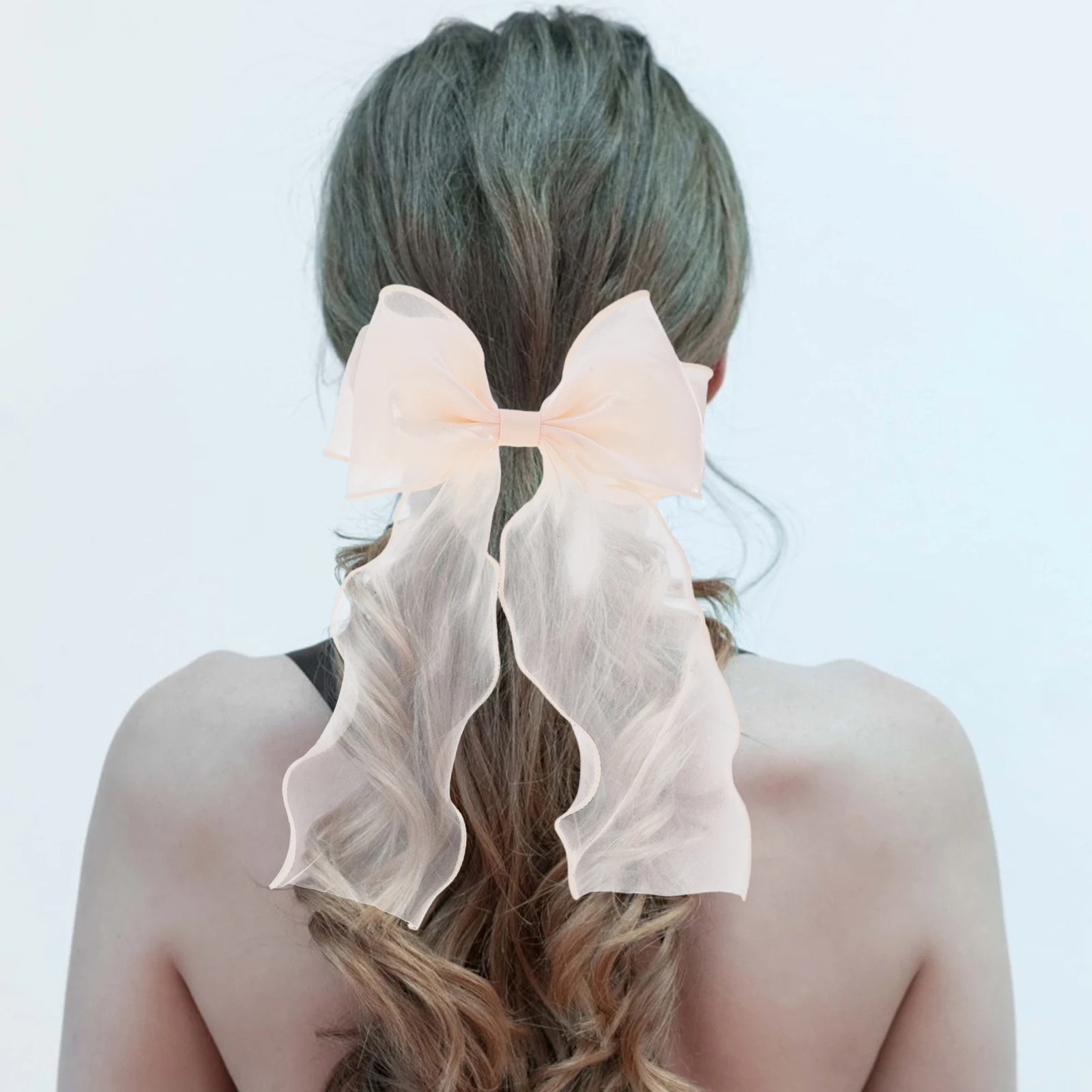 

2 pcs Bow Clip Mesh Accessories Women Girl Blue Decorative Spring Hair Clip Spring Elastic Bows Hair Clips