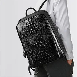 Luxury Genuine Leather Men Backpack Business Crocodile pattern Men Bags Large Laptop Bagpack Travel Backpack College Schoolbag