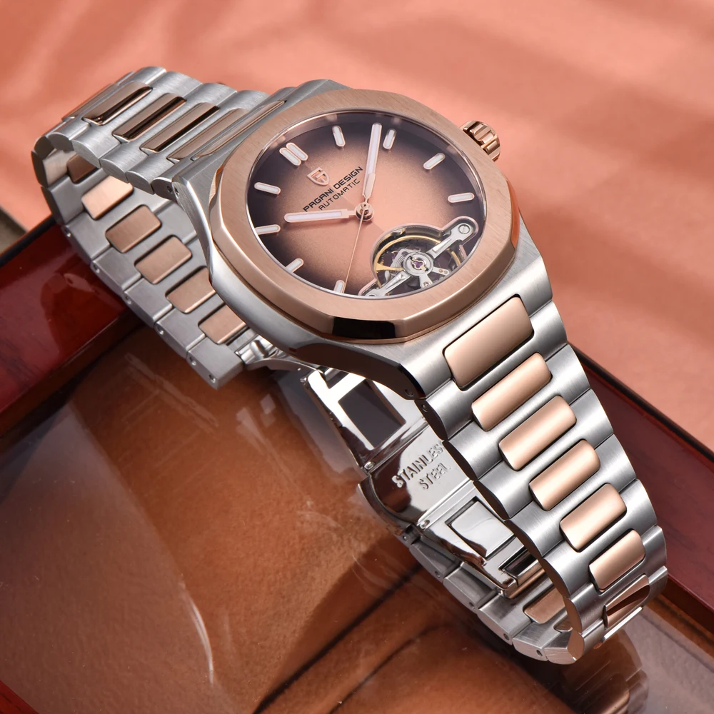 2025New PAGANI تصميم الساعات توربيون الجوف التلقائي ساعة ميكانيكية للرجال الياقوت كريستال مرآة ساعة من الفولاذ المقاوم للصدأ #4