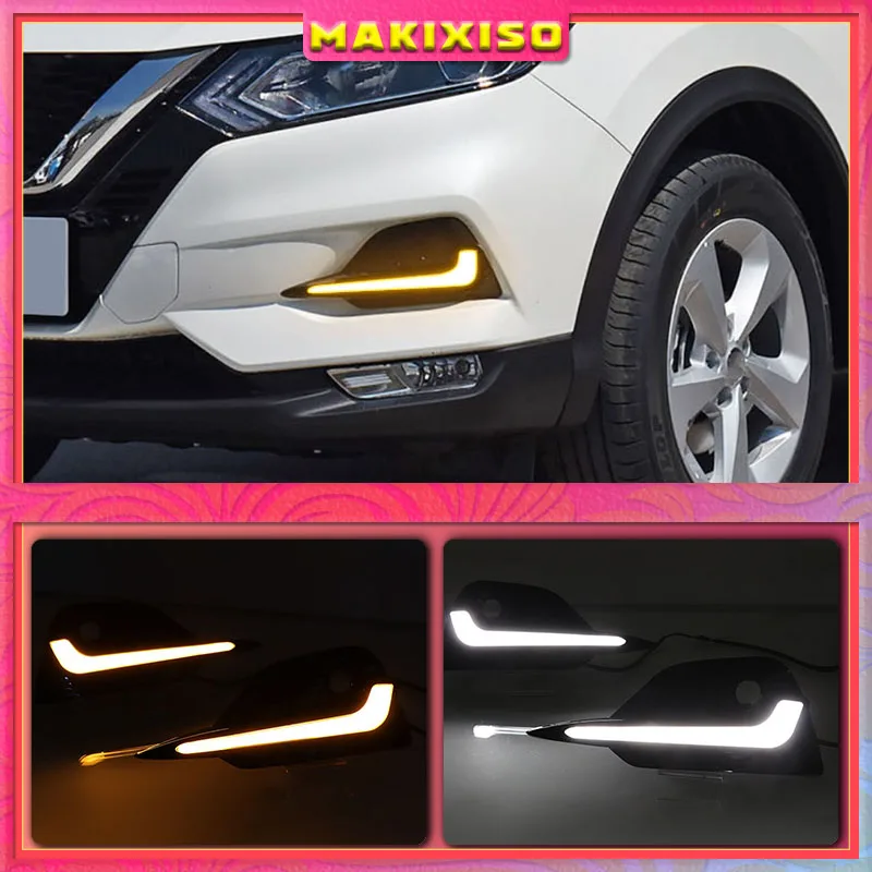 

2PCS LED Daytime Running Light For Nissan Qashqai 2019 2020 Dynamic Turn Yellow Signal Car DRL 12V LED Fog Lamp