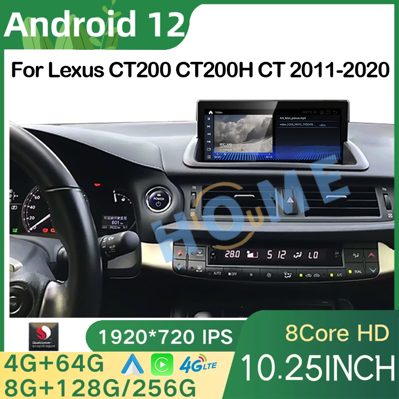 

CarPlay Auto Radio Stereo Qualcomm Android 12 Car Multimedia Player Radio GPS Navigation For Lexus CT CT200 CT200h 2011 - 2020