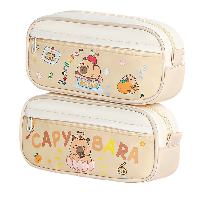 Cute Capybara Pen Bag Large Capacity Cartoon Prints Pencil Case Dust-proof Stationery Storage Bag Students