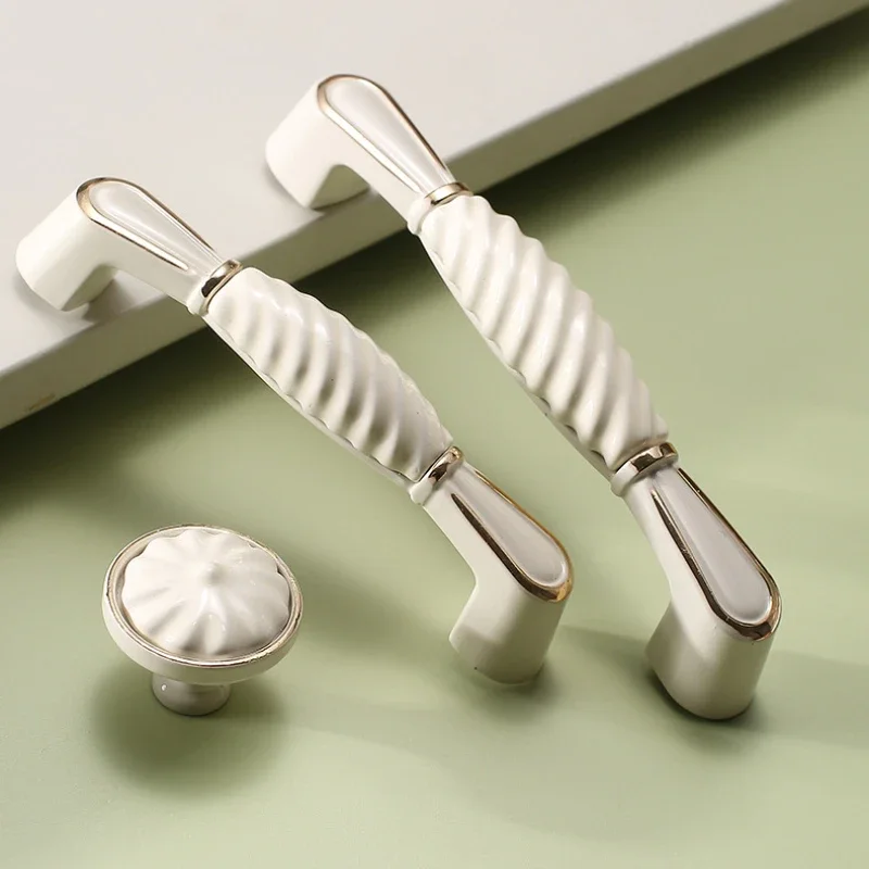 Ceramic White Cabinet Handles Zinc Alloy Drawer Knobs Wardrobe Door Handle Simple European Furniture Hardware