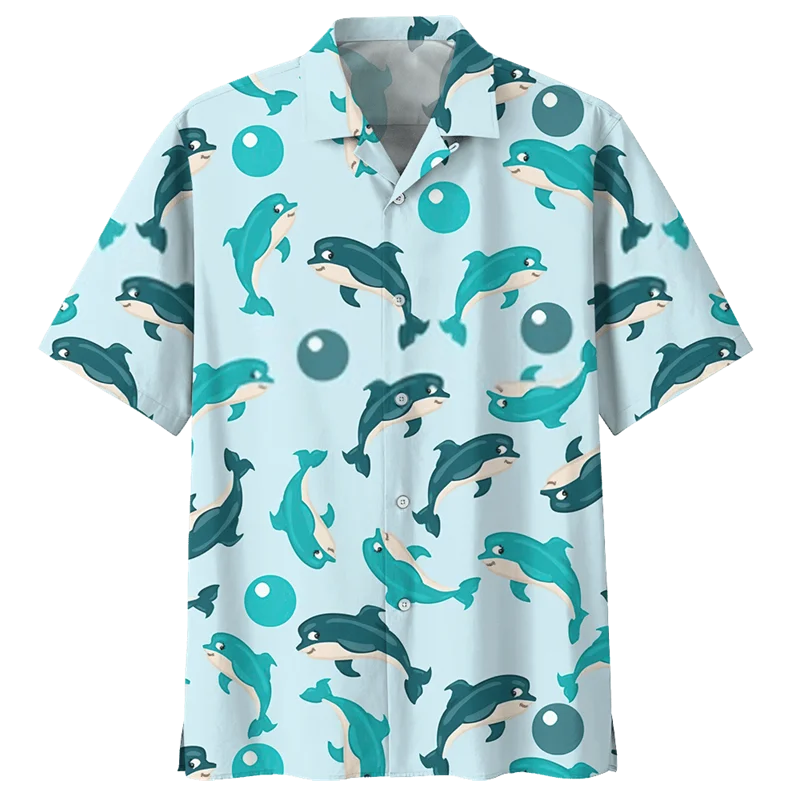 

Cute Ocean Dolphin Pattern Aloha Shirt For Men 3D Printed Sea Animal Short Sleeve Button Blouse Loose Lapel Hawaiian Shirts