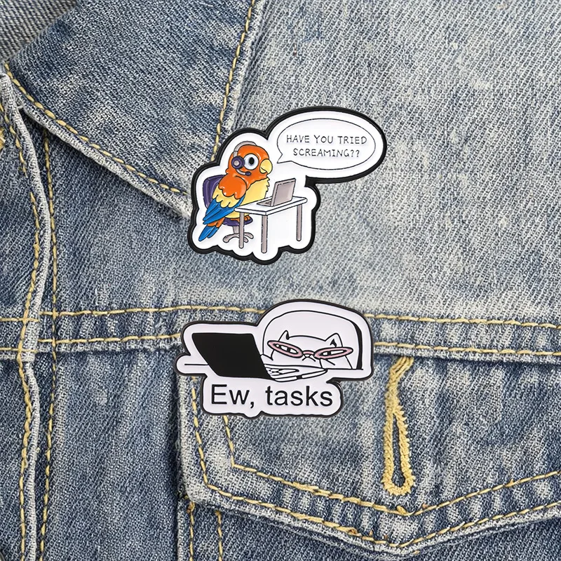 Lustige Büro-Tier-Arbeitsslogan-Emaille-Abzeichen, humorvolle Tier-Arbeitsplatz-Meme-Metallbroschen als Geschenk für Büroangestellte – Detail 3