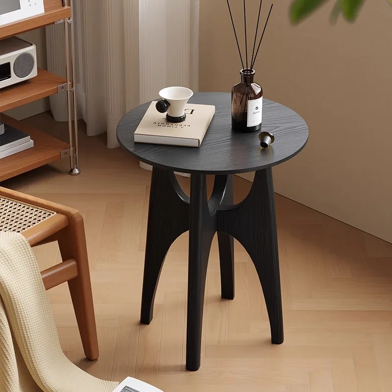 

Medieval solid wood edge sofa small coffee table bedside corner living room round small apartment household retro side table cab