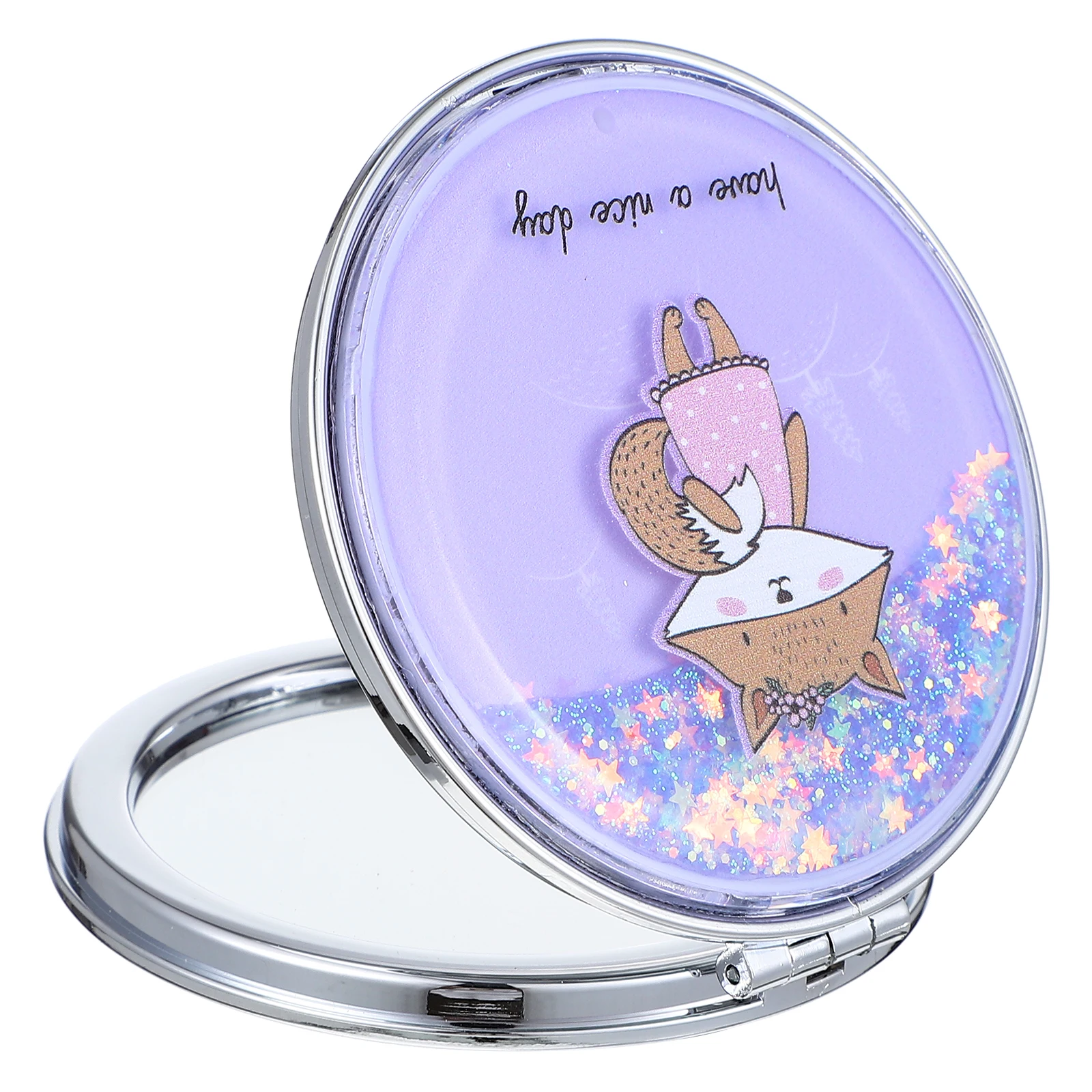 Make-upspiegel met glittereffect Compacte ronde dubbelzijdige draagbare minispiegel voor dames Reizen Outdoor Mode make-upaccessoire