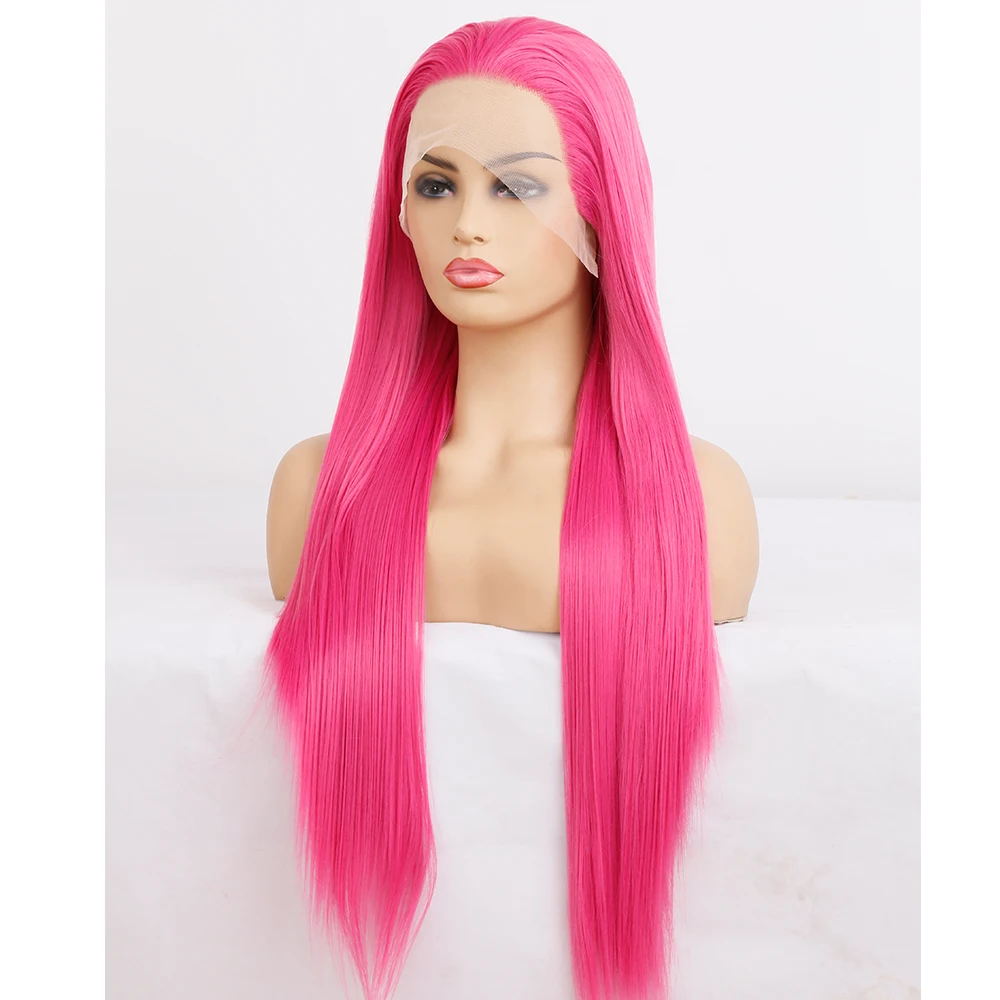 Hot Pink Color Lace Front Wigs Long Straight Hair Synthetic Lace Front Wigs Soft Hair HD Lace Frontal Natural Hair Perruque