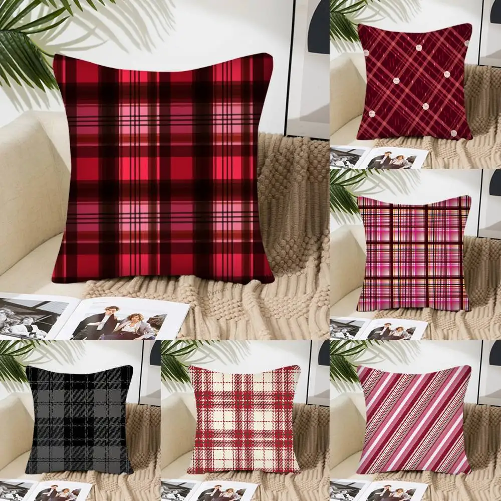Vintage Checkered Christmas Style Pillow Case Fashion Square Pillowcase Bedroom Sofa Room Ins Decoration Leisure