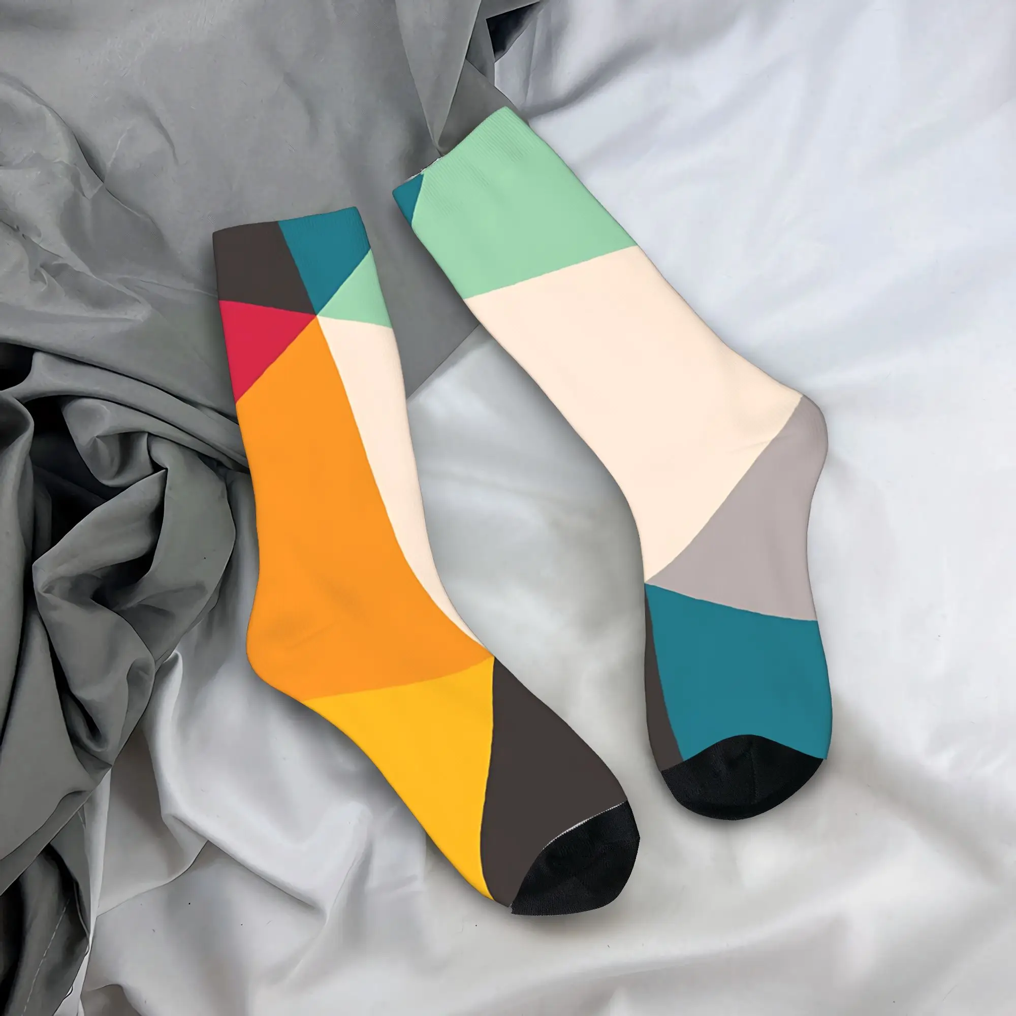 

Colourful Geometric Triangles Stockings Men's Socks Breathable Leisure Socks Winter Running Non Skid Design Socks Gift