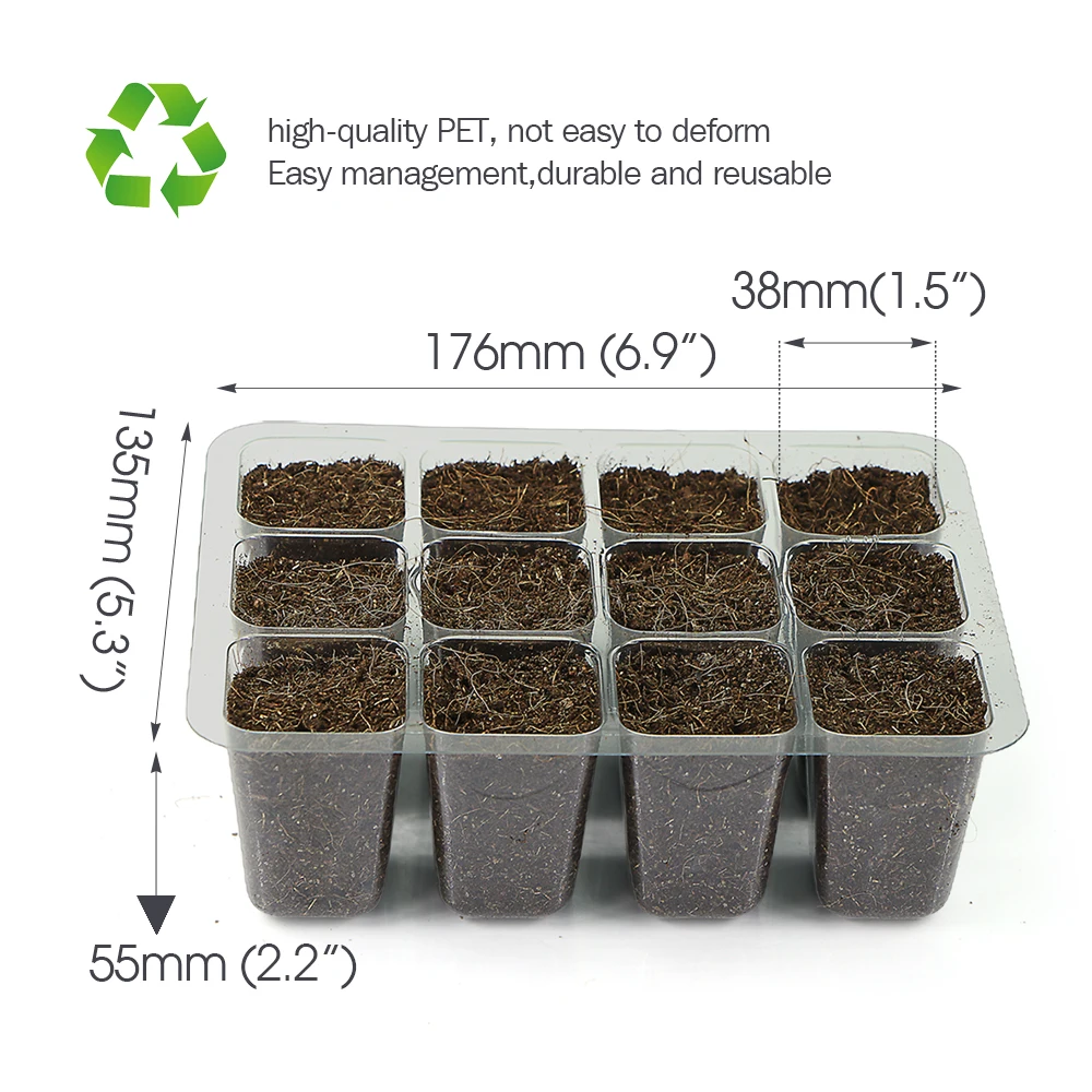 12-Cell Transparent Seedling Starting Tray Plastic Seed Starter Tray Gardening Nursery Grow Germination Pot Plant Grow Container