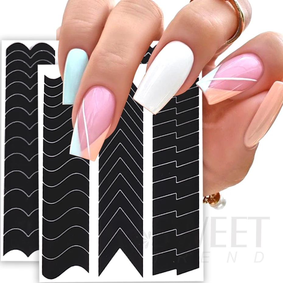 French Strip Nail Forms Fringe Tip Guides Sticker Wavy Line Decal Tips Guides Nail Art Sticker Stencil Strip Manicure Tape Tools