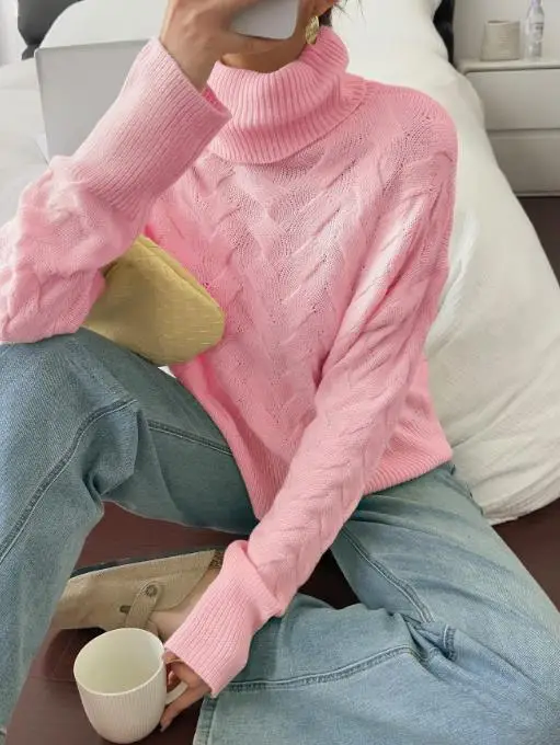 2025 Autumn/winter Casual Solid Color Woolen Long Sleeve Sweater Women's Wear