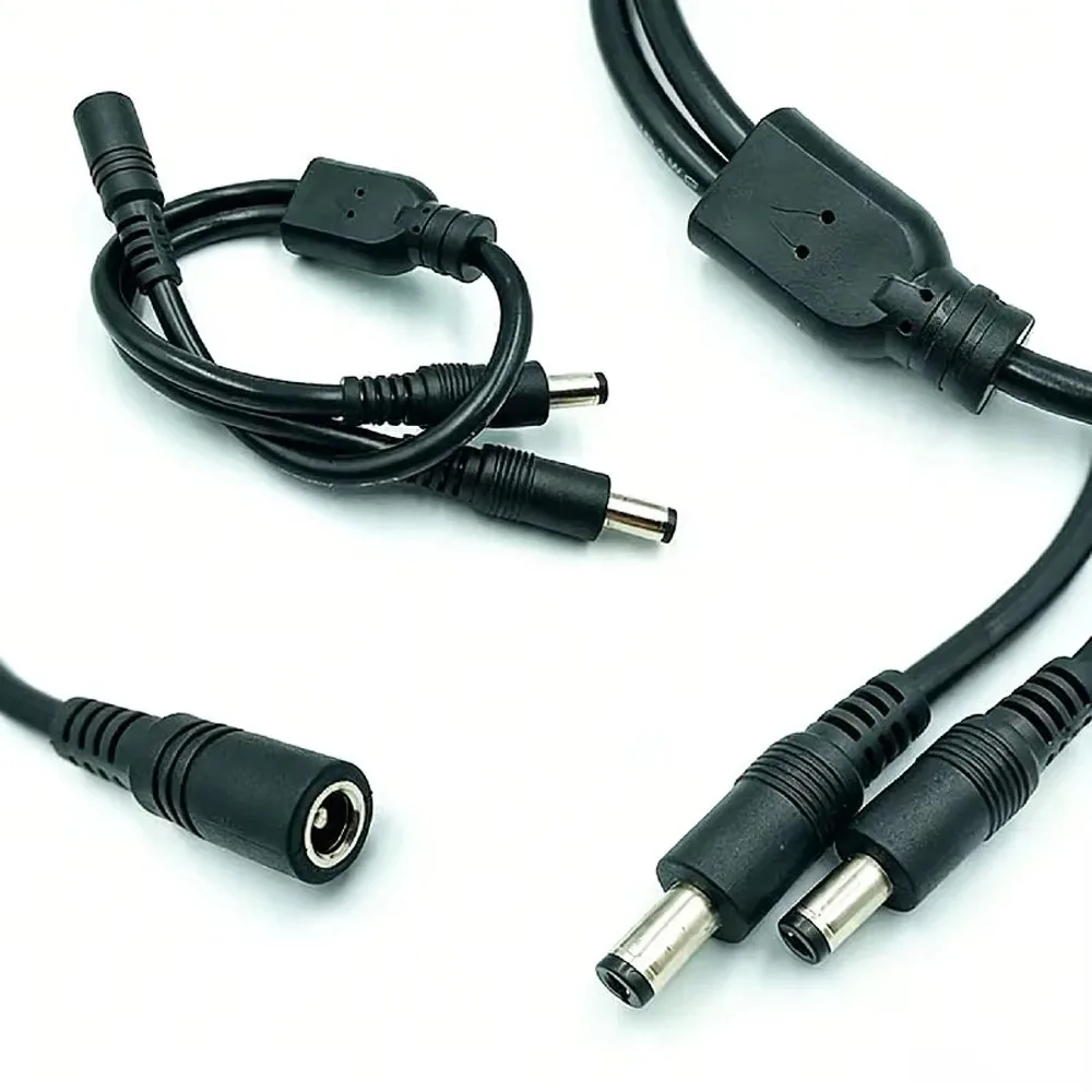 All-copper 0.75mm² DC 1-to-2 power cable; heavy-duty 1-to-2 surveillance power cable with 5.5 x 2.1/2.5mm connectors.