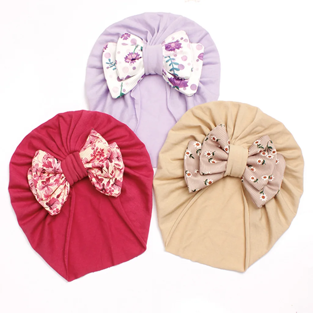 6 Colors Lovely Bow knot Baby Hat Cute Solid Color Baby Girls Boys Hat Turban Soft Newborn Infant Cap Beanies Head Wraps