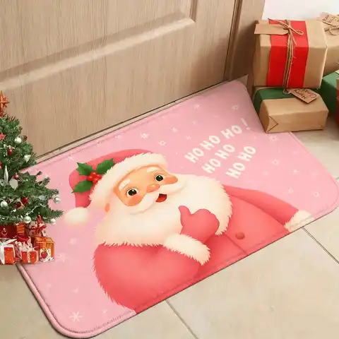 Świąteczne różowe wycieraczki z motywem Świętego Mikołaja, świąteczne dekoracje do domu, antypoślizgowe maty podłogowe, świąteczne akcesoria do dekoracji kuchni, dywaniki.