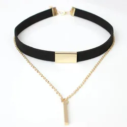 2024 New Black Velvet Choker Necklace Strip Rope Chain Bar Square Tube  Chocker Women Collar Mujer Collier Femme Ras Du Cou