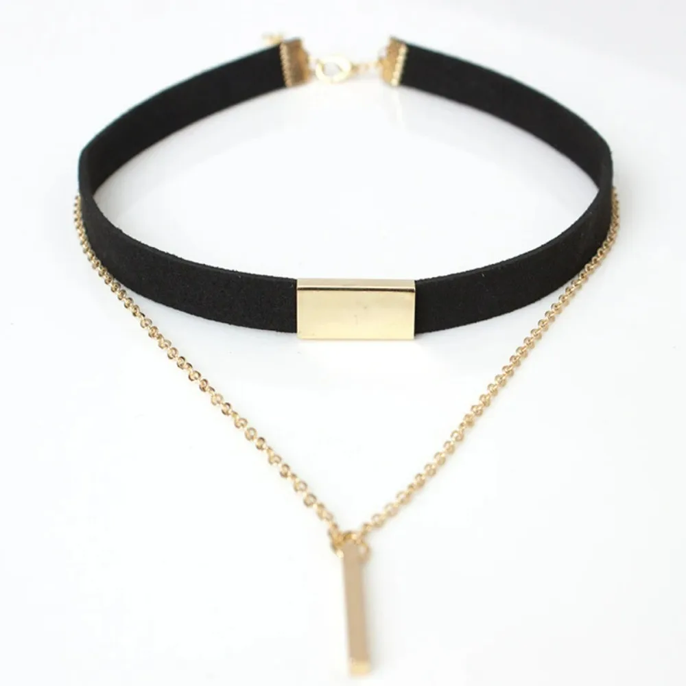 2026 Black Velvet Choker Necklace Women's Fashion Rope Chain Bar Square Tube Collar - Elegant Ras Du Cou Accessory for Ladies