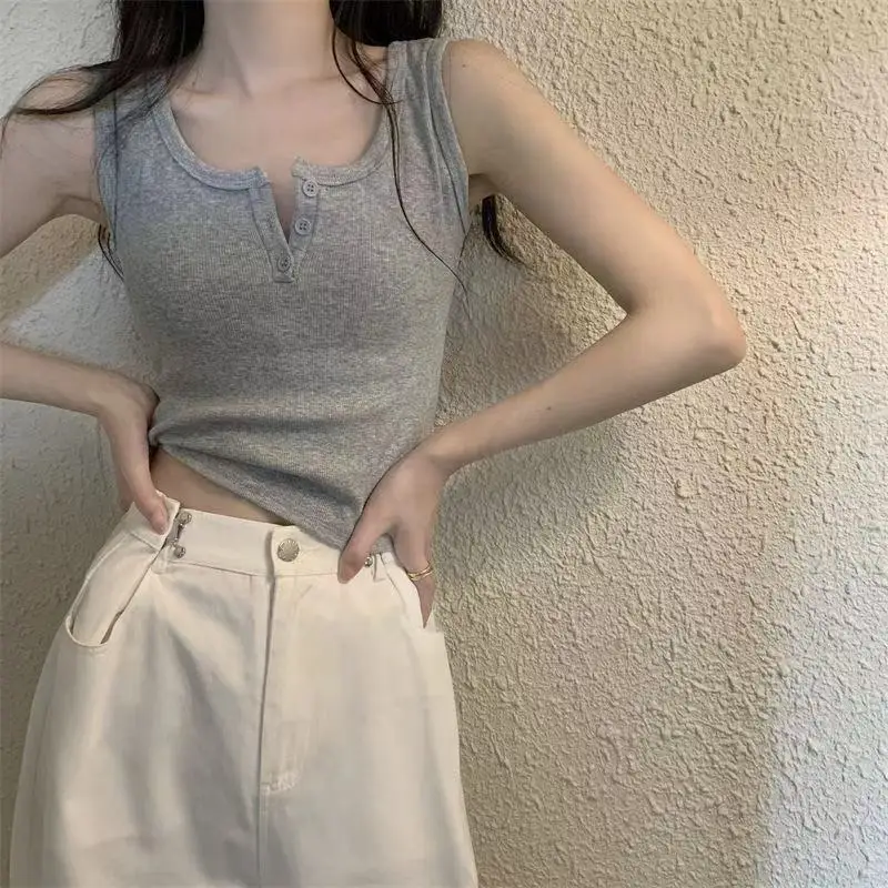 Tank Top for Women Ribbed Button Down Sleeveless Blouse Solid Color Casual Women's Teens Trendy Basic Summer Dresses