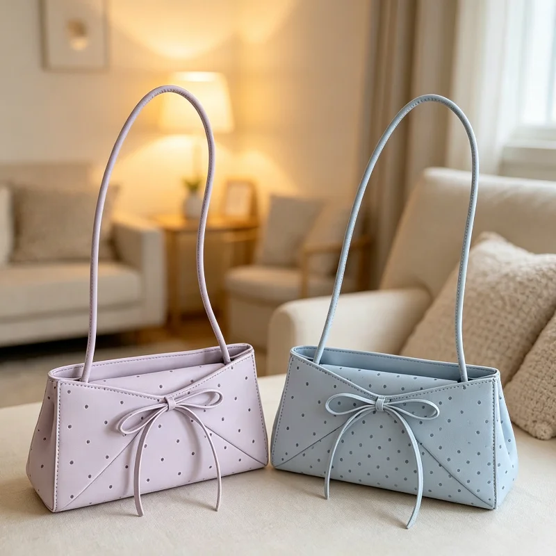 

Korean Retro Polka Dot Shoulder Bag Sweet And Cute Bow Decoration Handbag New Fashion And Simple Women's Commuting Armpit Bag