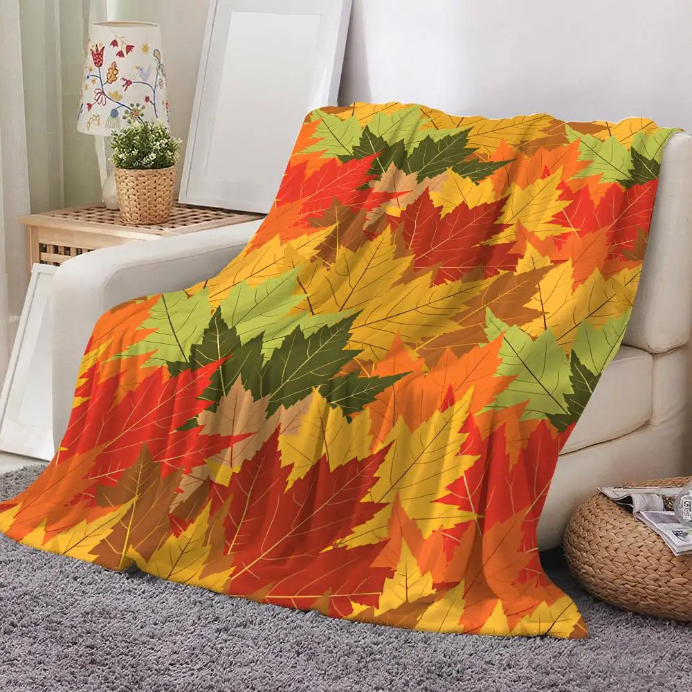 Herbstliche Blätter-Decke aus weichem Flanell – Leichte, kühlende Sommer-Klimadecke für Sofa, Bett, Couch und Reisen