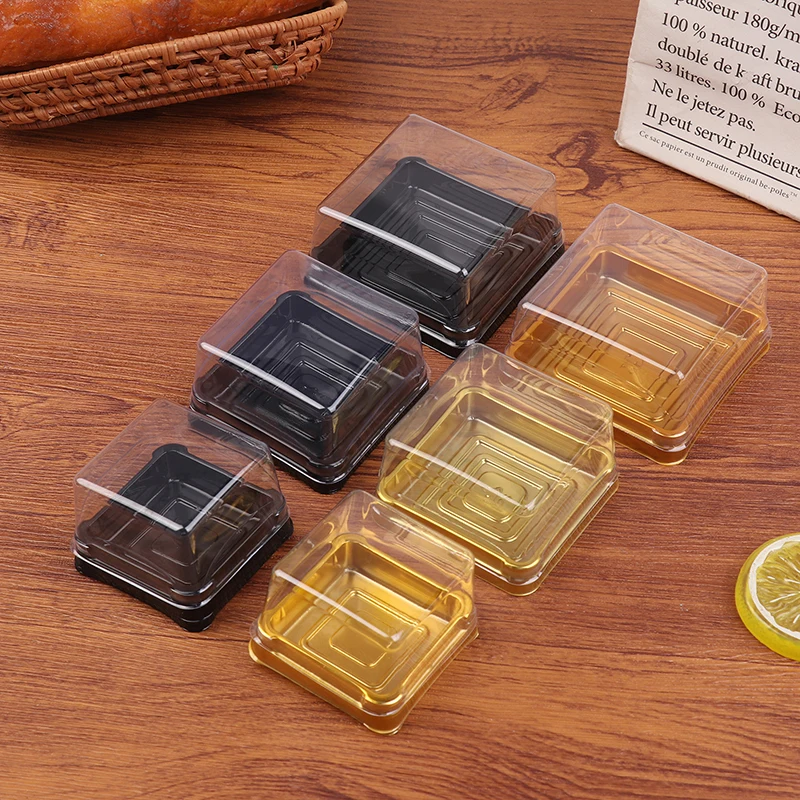 50 caixas plásticas quadradas transparentes dos pces-sobremesa ovo-gema-puff muffin lua bolo recipiente para assar suprimentos de embalagem de alimentos