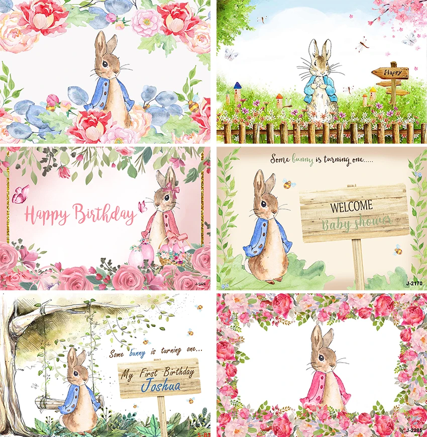 Rabbit In Blue Clothes Background Vegetable Peter Kids Bunny Birthday Party Photo Decor Photography Studio Backdrop Poster