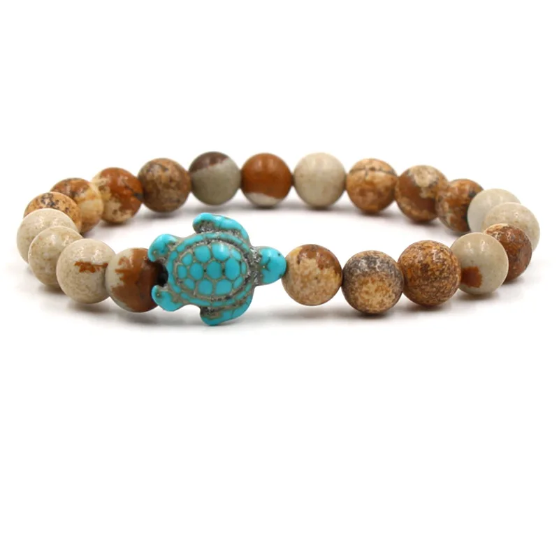 Green Turquoise Turtle Volcanic Stone White Pine  Natural  Chakra Gemstone Bracelets Bangle Jewelry for Women Men