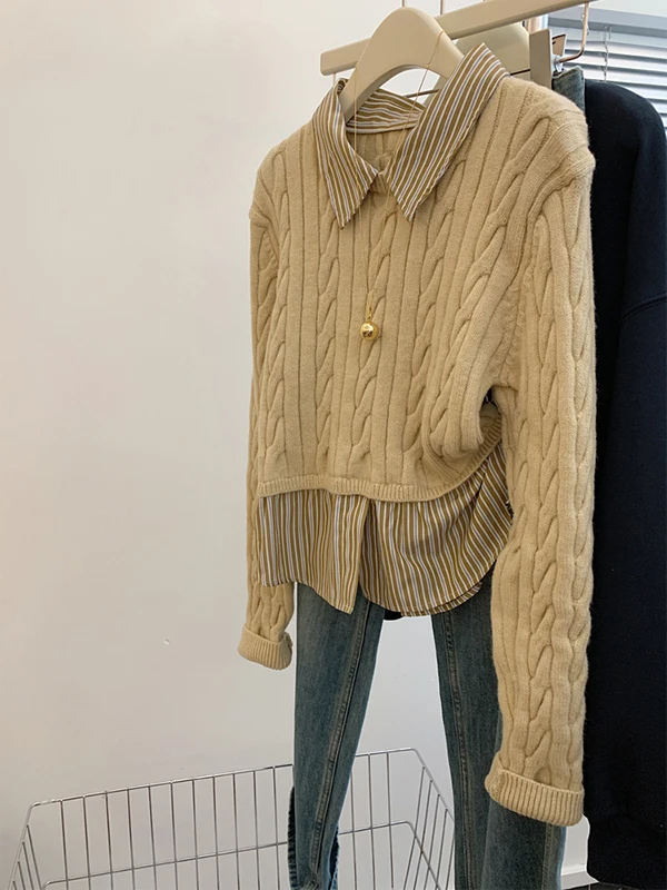 

Осень-зима женский модный свитер irt многослойный вид на пуговицах свободный крой длинная термобелье све Ne