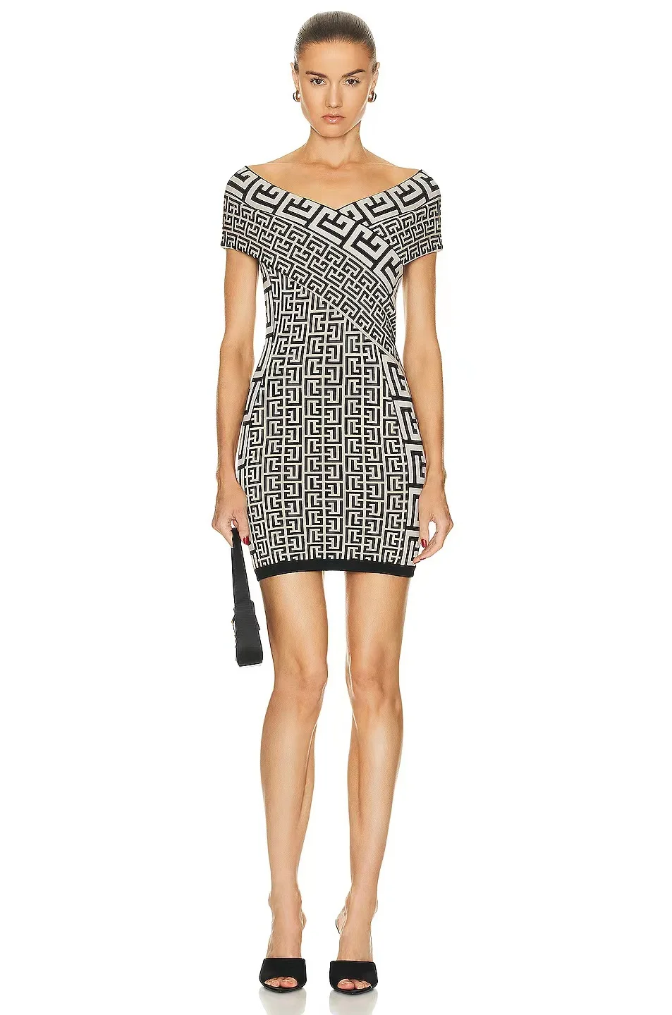 

2023 New Fashion Women Sexy Slash Neck Off the Shoulder Jacquard Bodycon Mini Bandage Dress Elegant Evening Party Dress Outfit