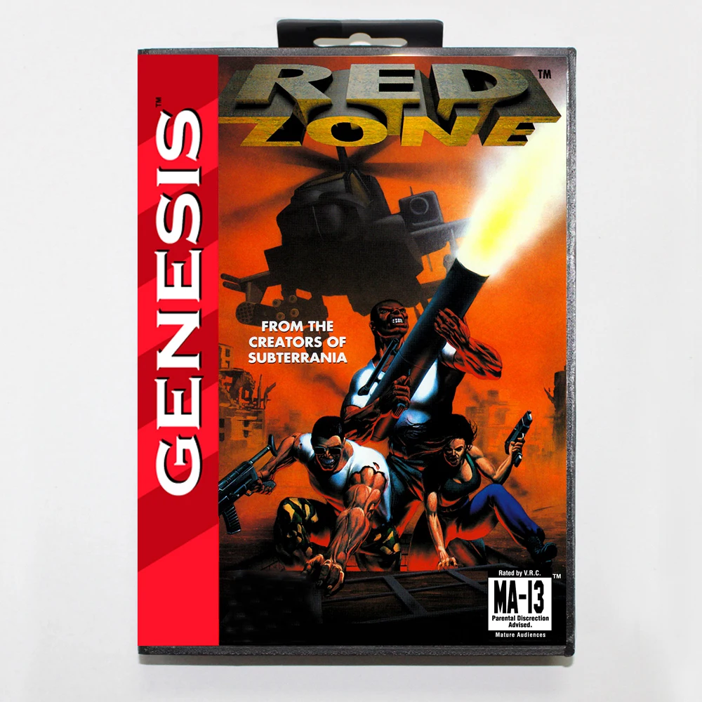 Red Zone MD Game Cartridge with USA Box for 16 Bit Sega Megadrive Genesis System