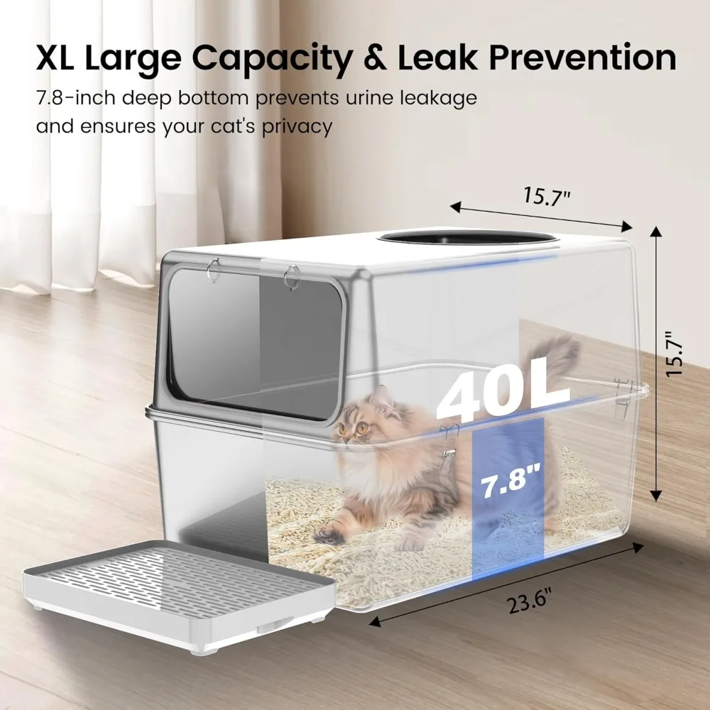 Large Enclosed Stainless Steel Cat Litter Box with High Sides, Dog-Proof, Odor Control, Easy Clean