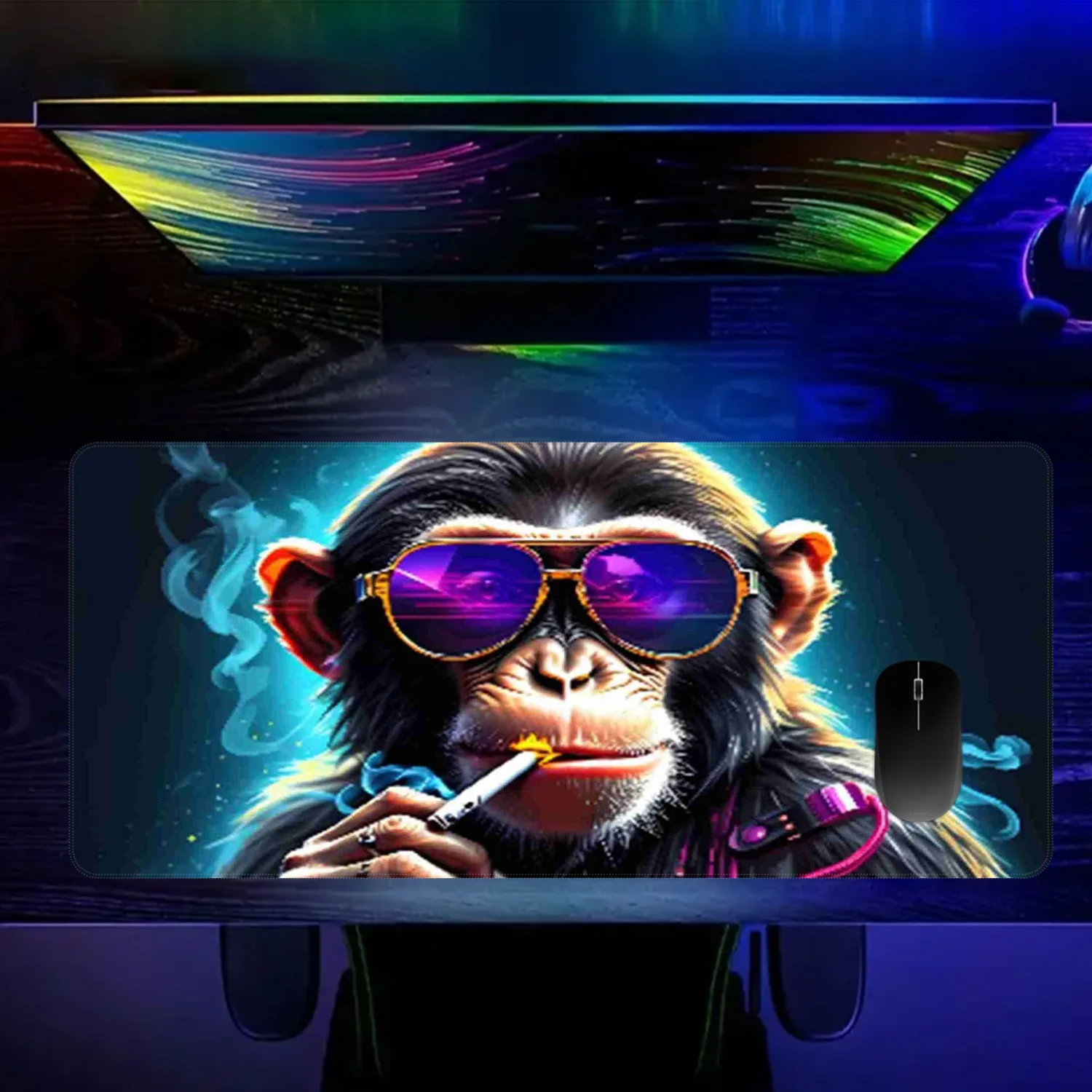 

Monkey smoking glasses mouse pad anti-slip rubber base Durable surface computer desktop decoration washable