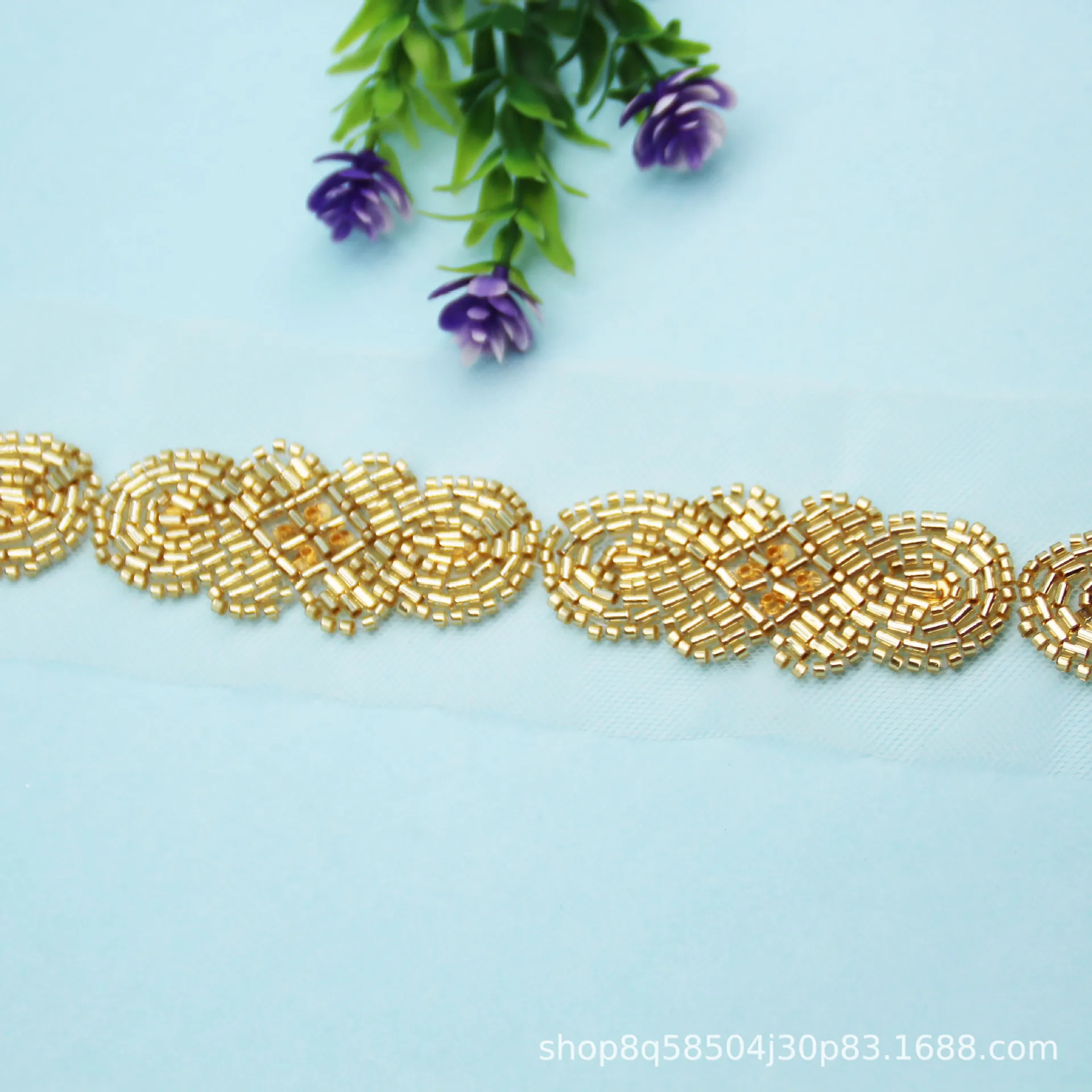 Gold High-end Nail Bead Lace Glass Bead Beaded Embroidered Lace Nail Bead Barcode Lace Formal Dress Clothing Accessories