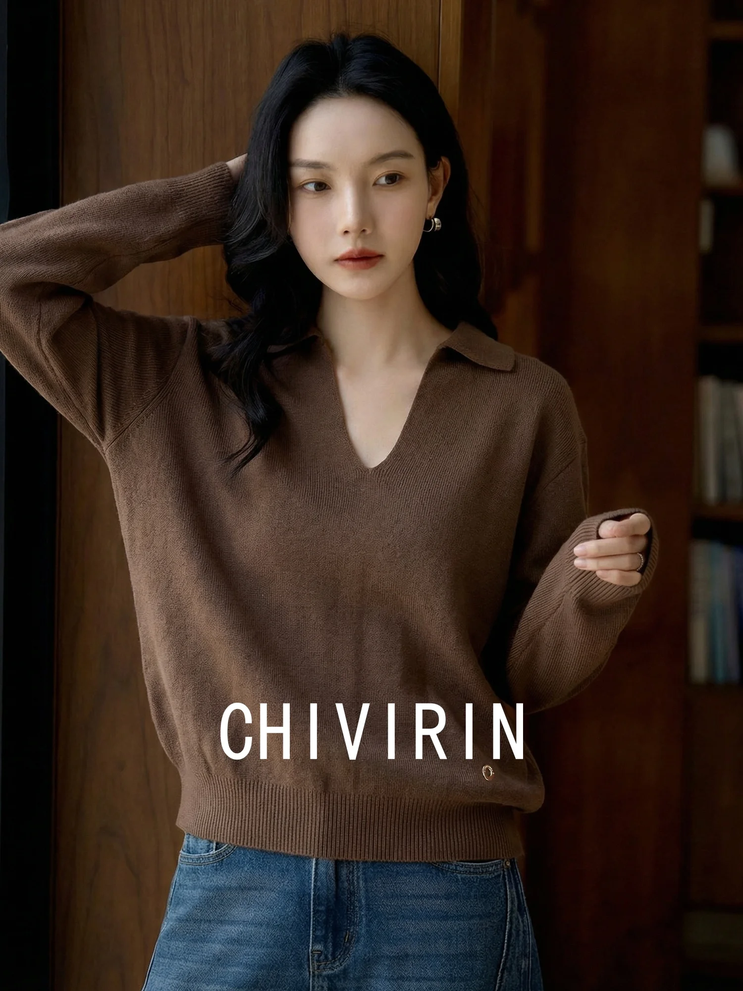 

Chivirin Women's Camere Knitted irt V-Ne Long Sve Loose Fit Soft Comfortable Spring Faion Casual Wear