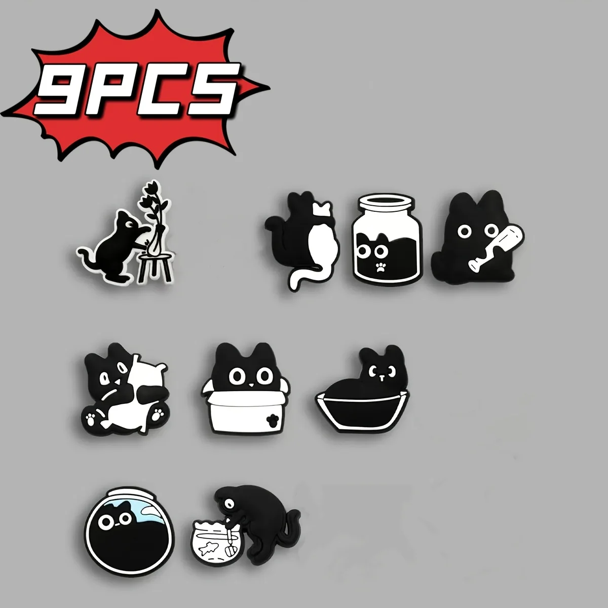9pcs Plastic Kawaii Fat Cat-Shaped Fridge Magnets Set | Cute Cat-Decorated, Multi-Functional Gifts for Kitchens and Offices
