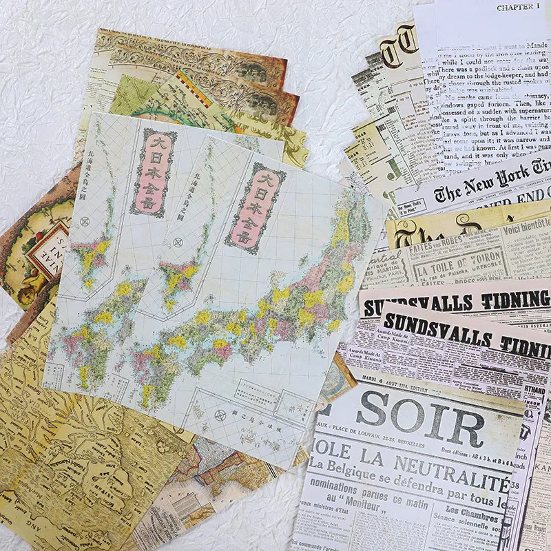 30 Pcs Old Map Flower Letters Music Page Background Material Paper Junk Journal Scrapbooking Vintage Decorative Diy Craft Paper