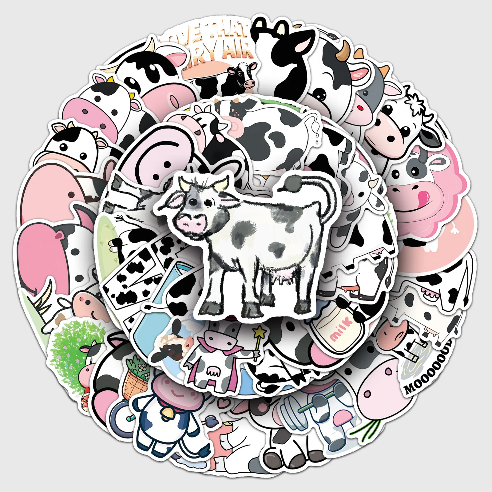 10/50PCS Adesivo Criativo de Vaca em Estilo Cartoon, Decalque à Prova d'Água para Copo de Água, Capa de Celular, Caixa de Material Escolar